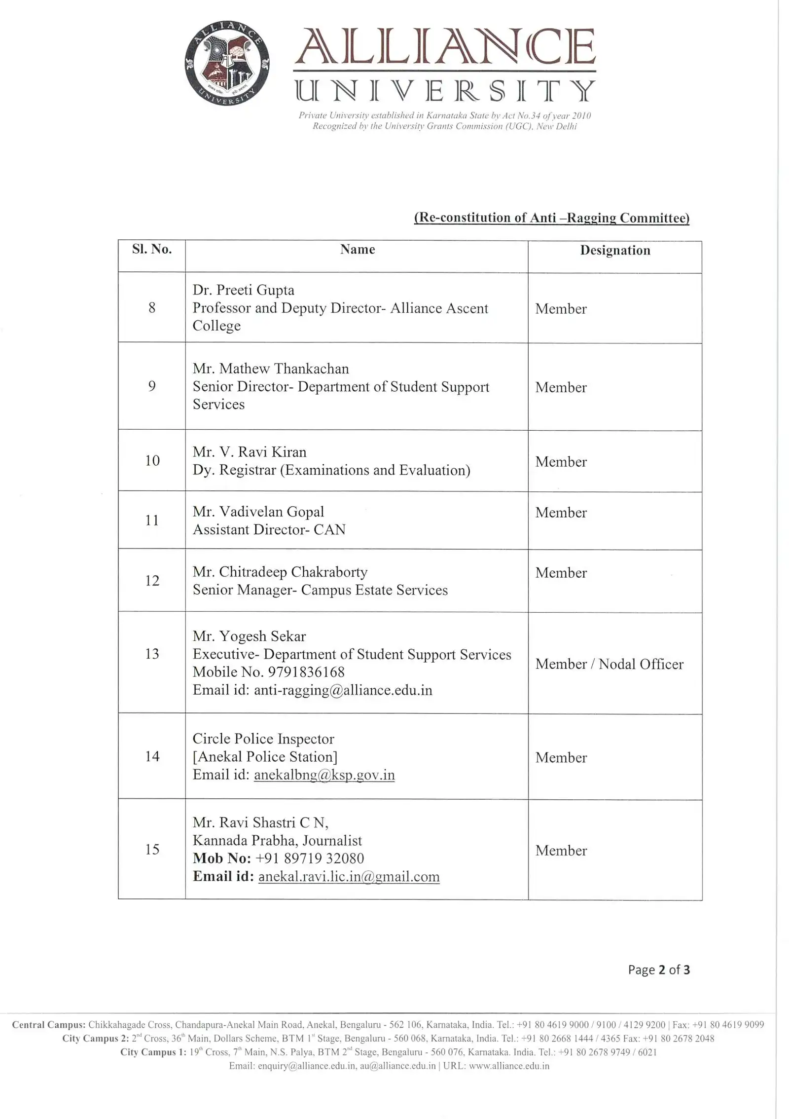 Anti Ragging Committee (ARC) notification page 2