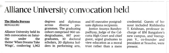Alliance University convocation held Publication: The Hindu – English Daily